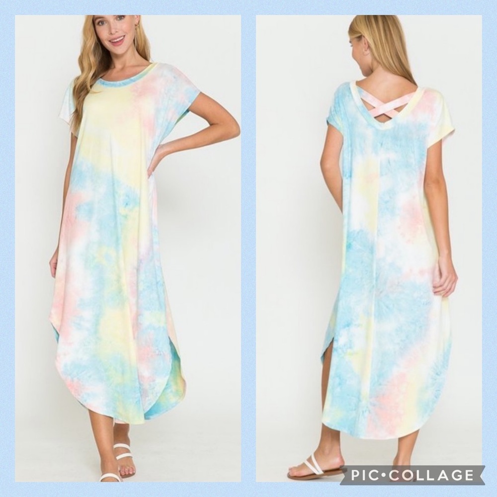 5⭐️ Tie Dye Pastel Wrinkle Free Midi Dress S-XL